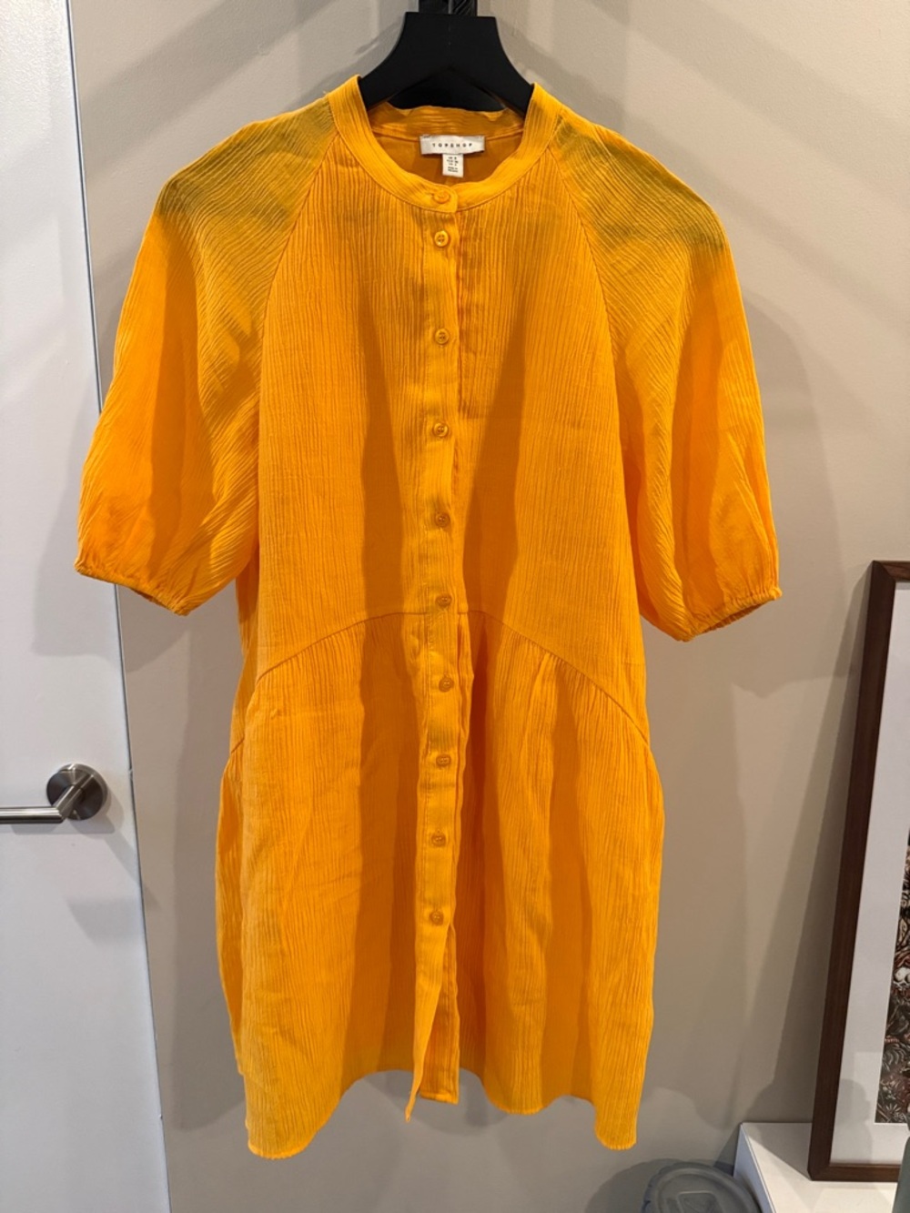 Topshop Button-Front Pleated Blouse in Vibrant Orange
